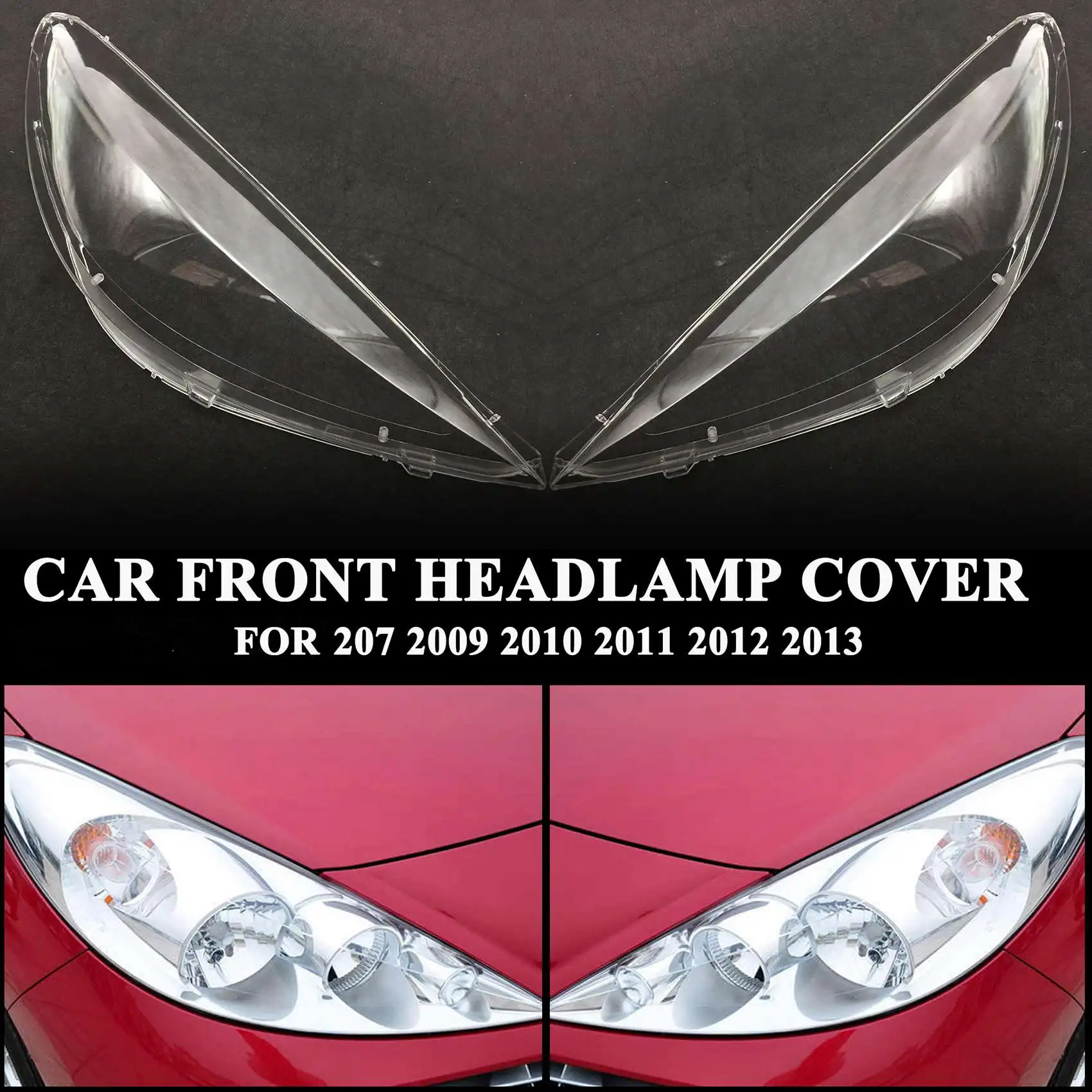 Car Front Headlight Cover, for Peugeot 207 2009 2010 2011 2012 2013 Waterproof Headlight Shell Cover,Left