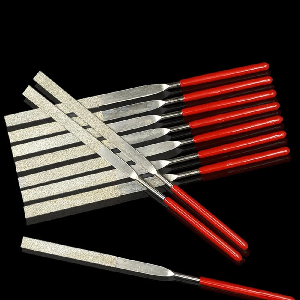 Needle Files Set Mini Needle Files Room Home Indoor 10 Pcs/Set 3*140mm Electroplated Diamond Grinding Red+Silver