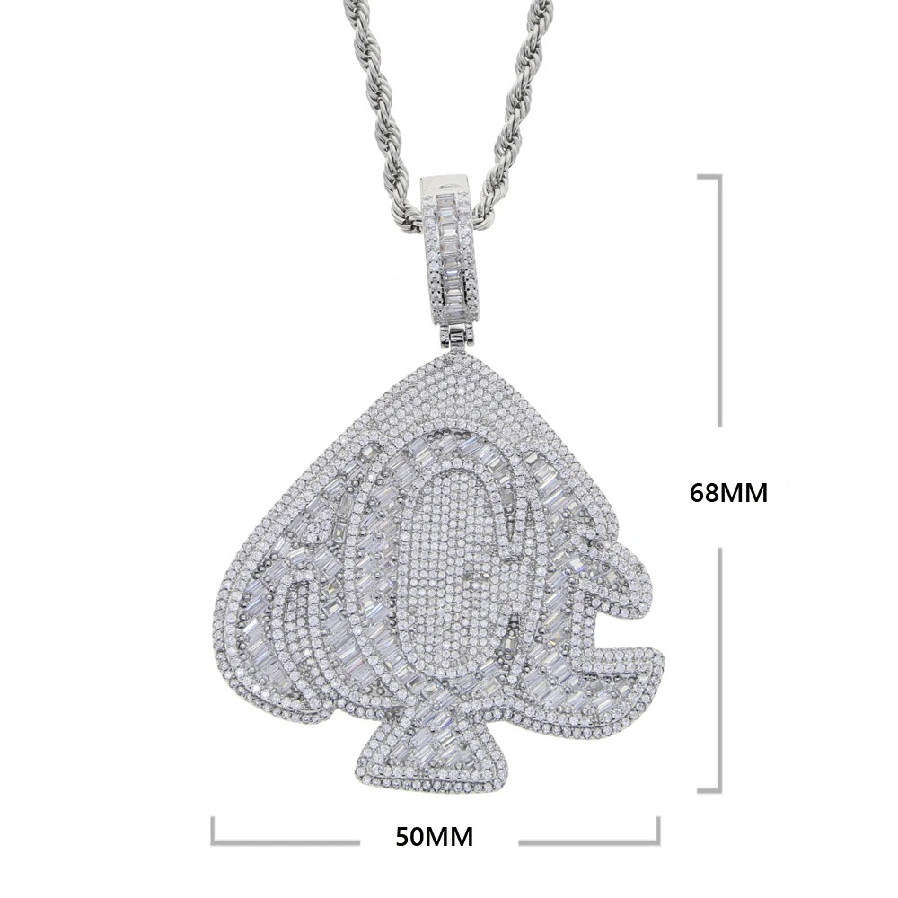 Iced Out Bling ACE Pendant Zircon Pave Reptile Snake Chain Miami Box Clasp Cuban Chain Necklace Hip Hop Fashion Men Jewelry