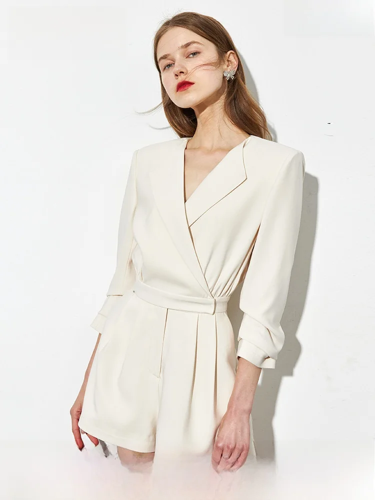 

Элегантные белые брюки-комбинезон для женщин с высокой талией, прямые укороченные штаны D-PLAY, повседневный стиль, полиэстер