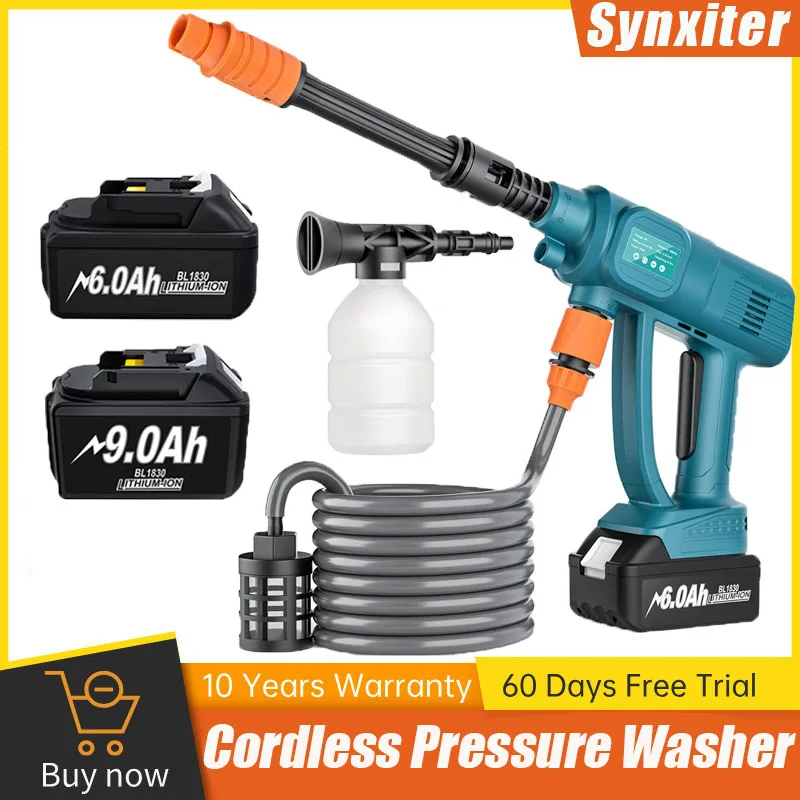 

Synxiter Cordless High Pressure Washer For Makita 18V Battery 6 IN 1 Electric Water Spray Gun Home Garden Cleaning Power Tool