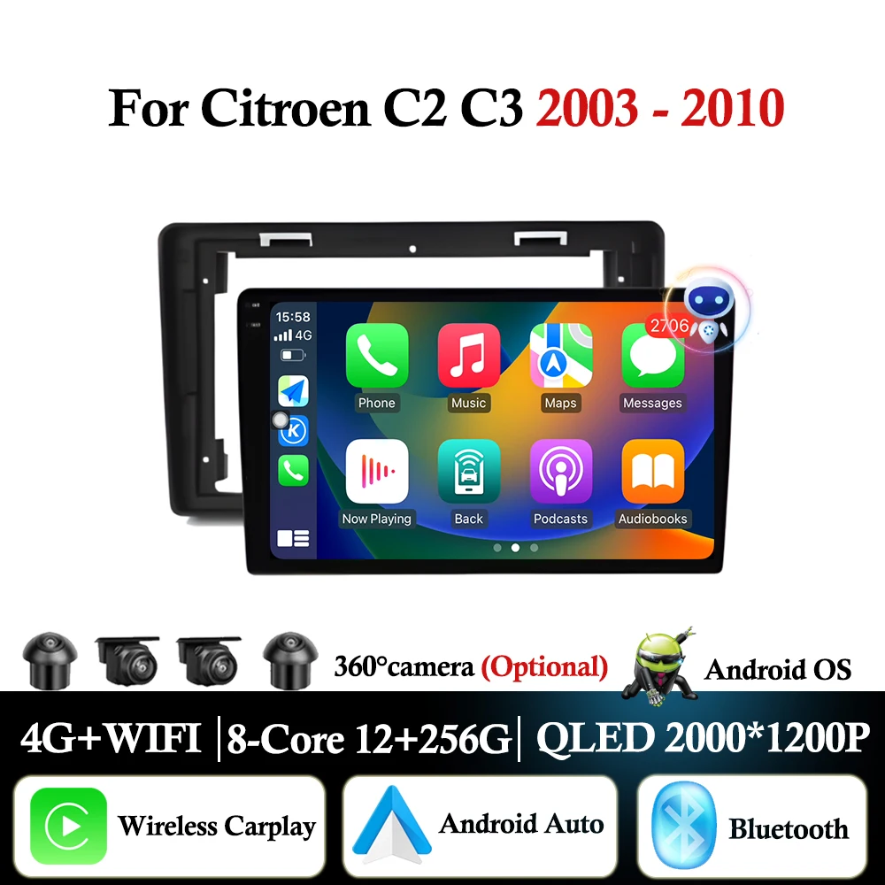 Android Auto Carplay For Citroen C2 C3 2001 2003 - 2010 Car Radio Multimedia Video Player WiFi GPS Navigation DSP Stereo