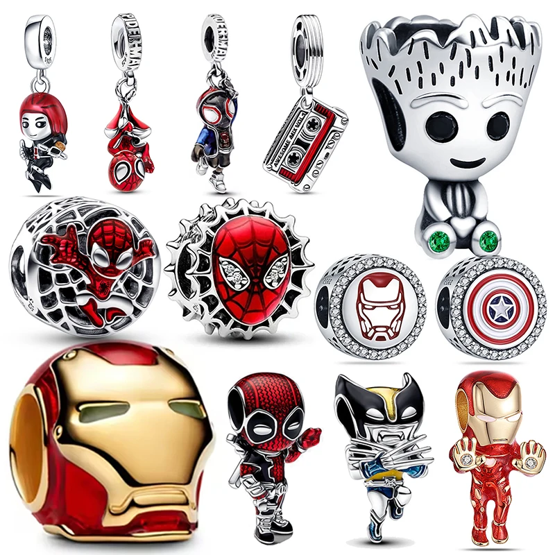 Collar con Colgante de Plata de Ley 925 con Diseño de Iron Man de Marvel, Abalorios de Deadpool y Wolverine, Joyería Original para Mujer, Regalo