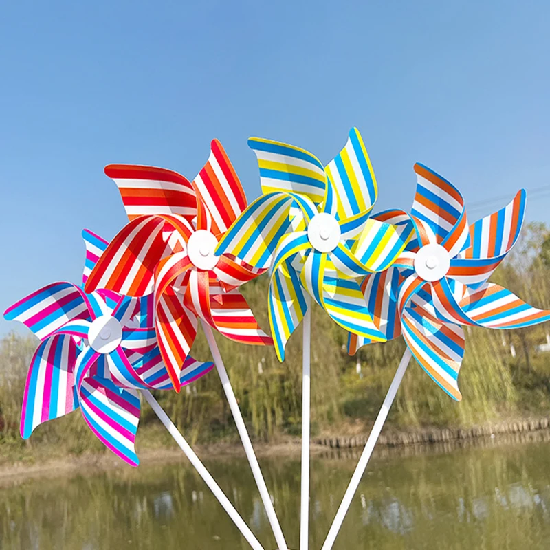 22CM Six-leaf Stripes Solid Color Small Plastic Hand-held Windmills Garden Plant Flower Repellent Windmill Outdoor Decoration