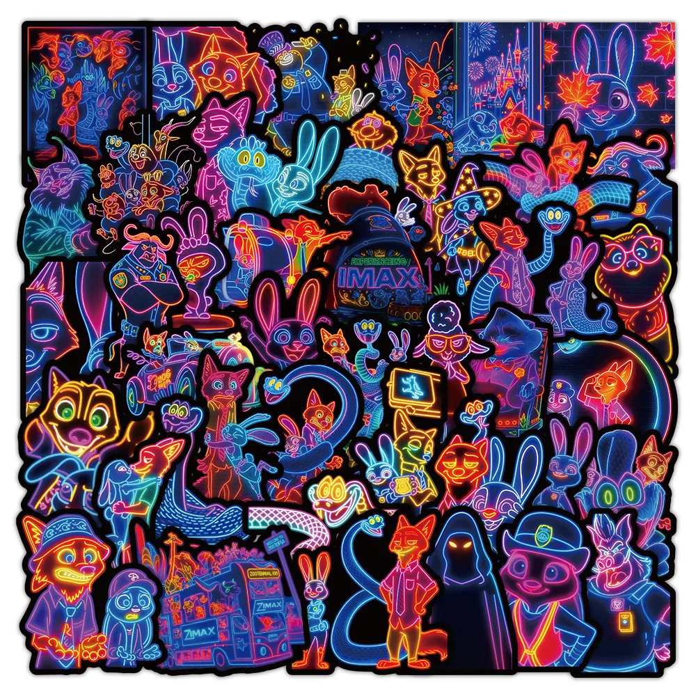 

50PCS Neon Style Cartoon Zootopia Graffiti Sticker DIY Decoration Mobile Phone Case Notebook Water Cup Toy Gift Sticker