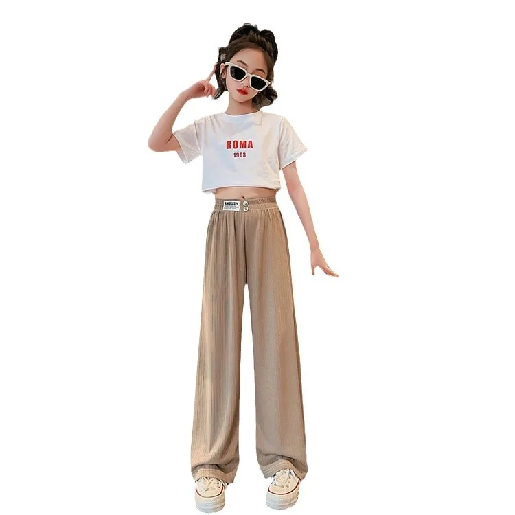 Teenage Girls Summer Casual Pants Thin Loose Straight Trousers for Kids 2025 New Fashion All-match Mosquito Pants Children Pants
