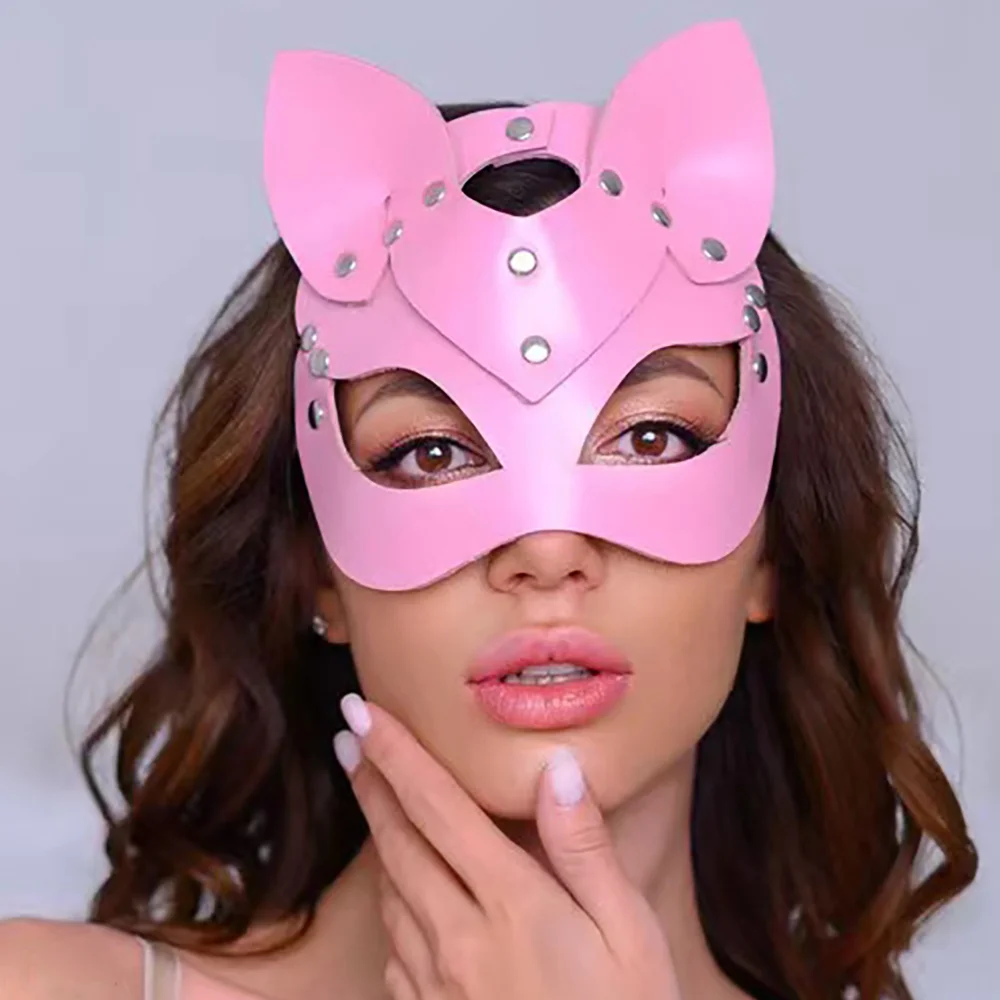 Vrouwen Mannen Sexy Roze Kat Masker Lederen Half Gezichtsmaskers Maskerade Bal Cosplay Games Fancy Maskers Bdsm Erotische Kleding Accessorie