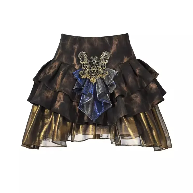 Blood Supply Original Heavy-made Gorgous Golden Ruffles Party Classic Mesh European Gothic Mini Cake Skirt Women Skirt Pant