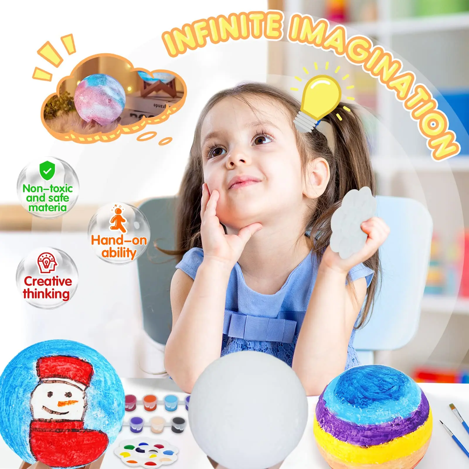 Dipingi il tuo kit lampada lunare Regali fantastici Fai da te 3D Spazio Luna Luce notturna Kit arti e mestieri Arti e mestieri per bambini dai 8 ai 12 anni