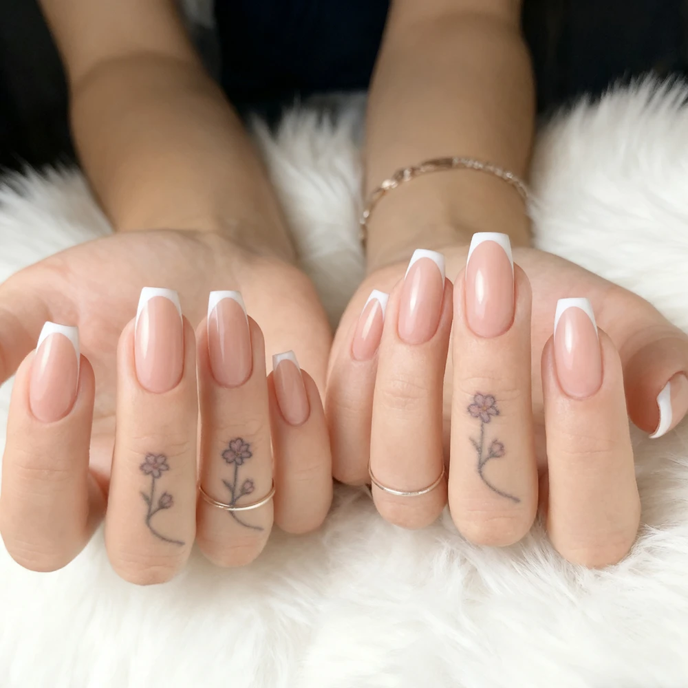 글루가 포함된 자연스러운 프레스온 인조 손톱 DIY 아크릴 가짜 손톱 여성용 짧은 발레리나 관 모양 매니큐어 도구