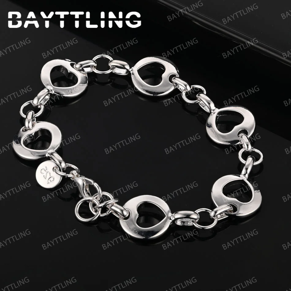 Nuevo Pulsera de corazón de Plata de Ley 925 de 8 pulgadas, abalorio de moda para hombres y mujeres, joyería de regalo de Navidad