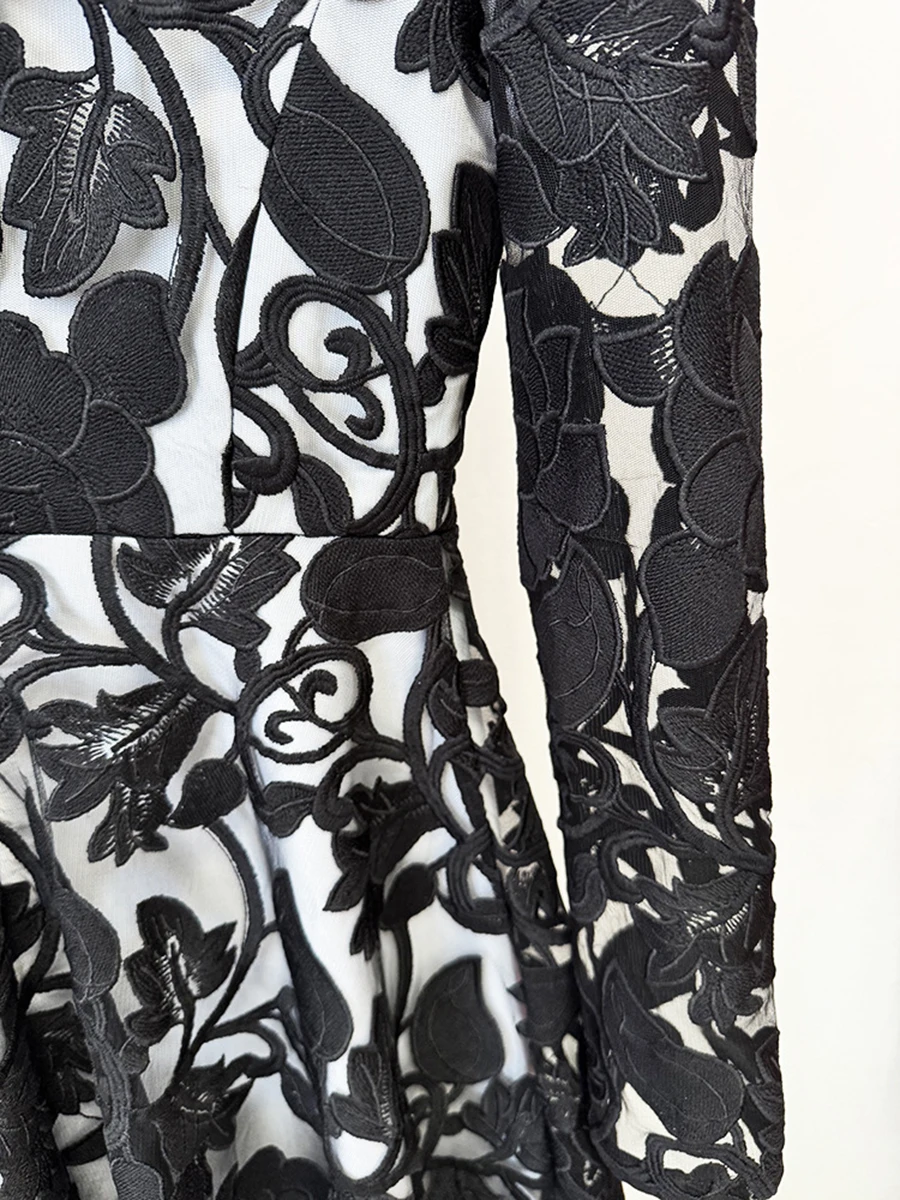 فساتين مطرزة شفافة للتخسيس ملونة من TWOTWINSTYLE للنساء برقبة واقفة وأكمام طويلة فستان خرز مرقع للسيدات #5