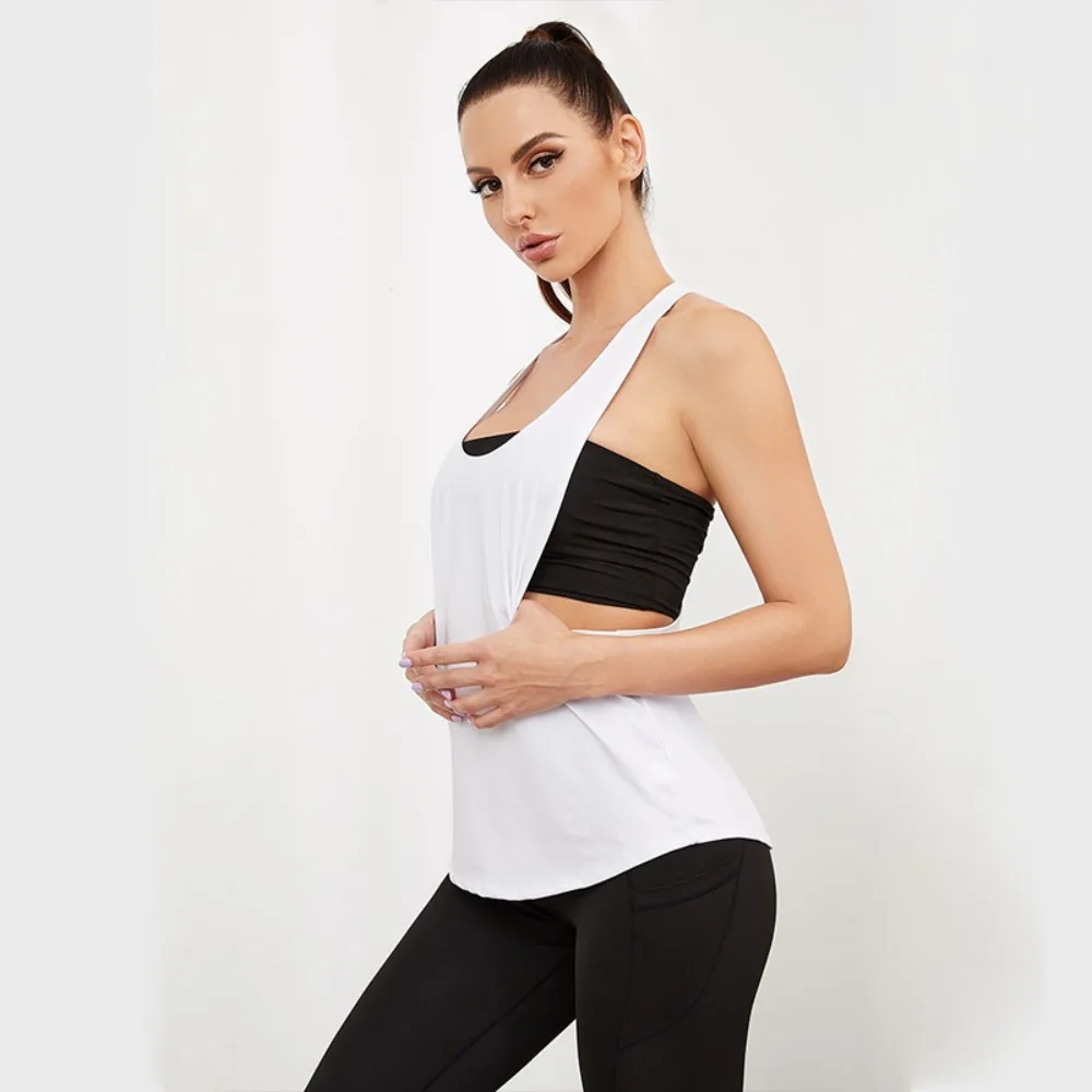 I-shaped Sports Vest Short-sleeved Women's Sleeveless Loose Running Yoga Fitness Clothing T-shirt Top Cover Wear Quick Drying