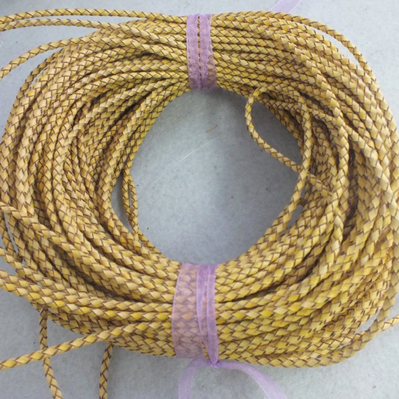 Wholesale 50m/roll 3mm Yellow Braided Leather Cord Jewelry Findings