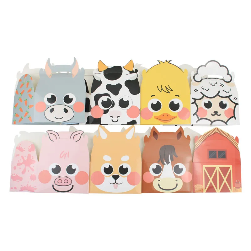 Cartoon Farmland Animais Embalagem Saco, Papel, Doces, Caixas De Biscoito, Pacotes De Artesanato, Presente De Aniversário Das Crianças, Fonte Do Partido, 3Pcs