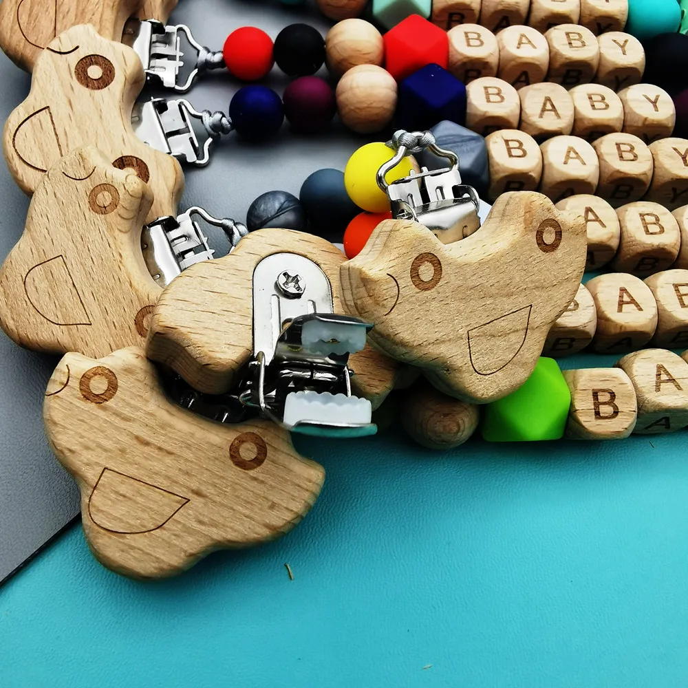 Mordedor personalizado con nombre de letras para bebé, cadena de chupete, Clips, colgante para bebé, correa para masticar, soporte para pezón, juguetes de regalo