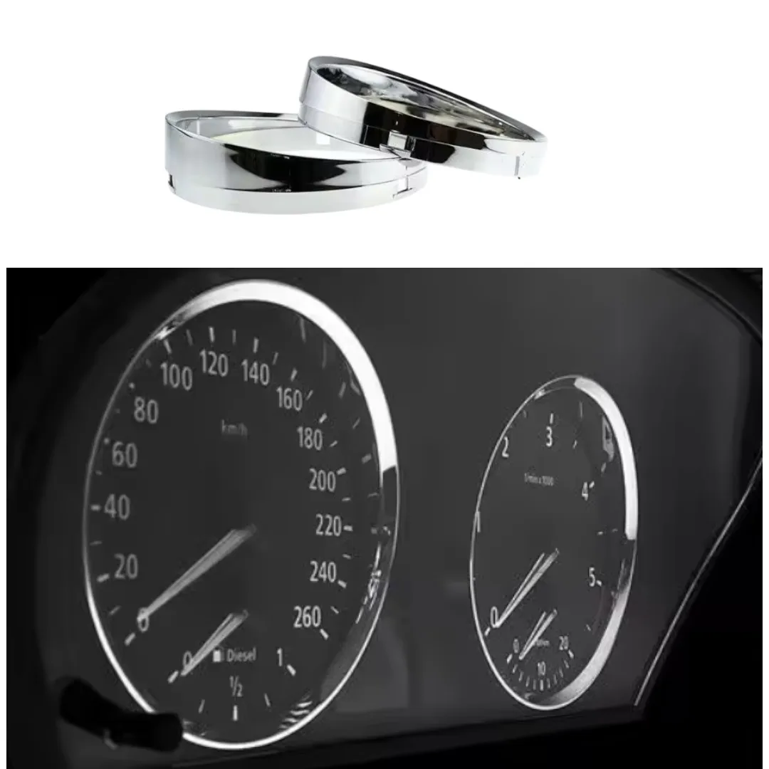 One Set of 2 Pieces Gloss Chrome Dashboard Dial Gauge Rings Bezel Trim For BMW E61 E60 Pre-LCI M5 2004-2007