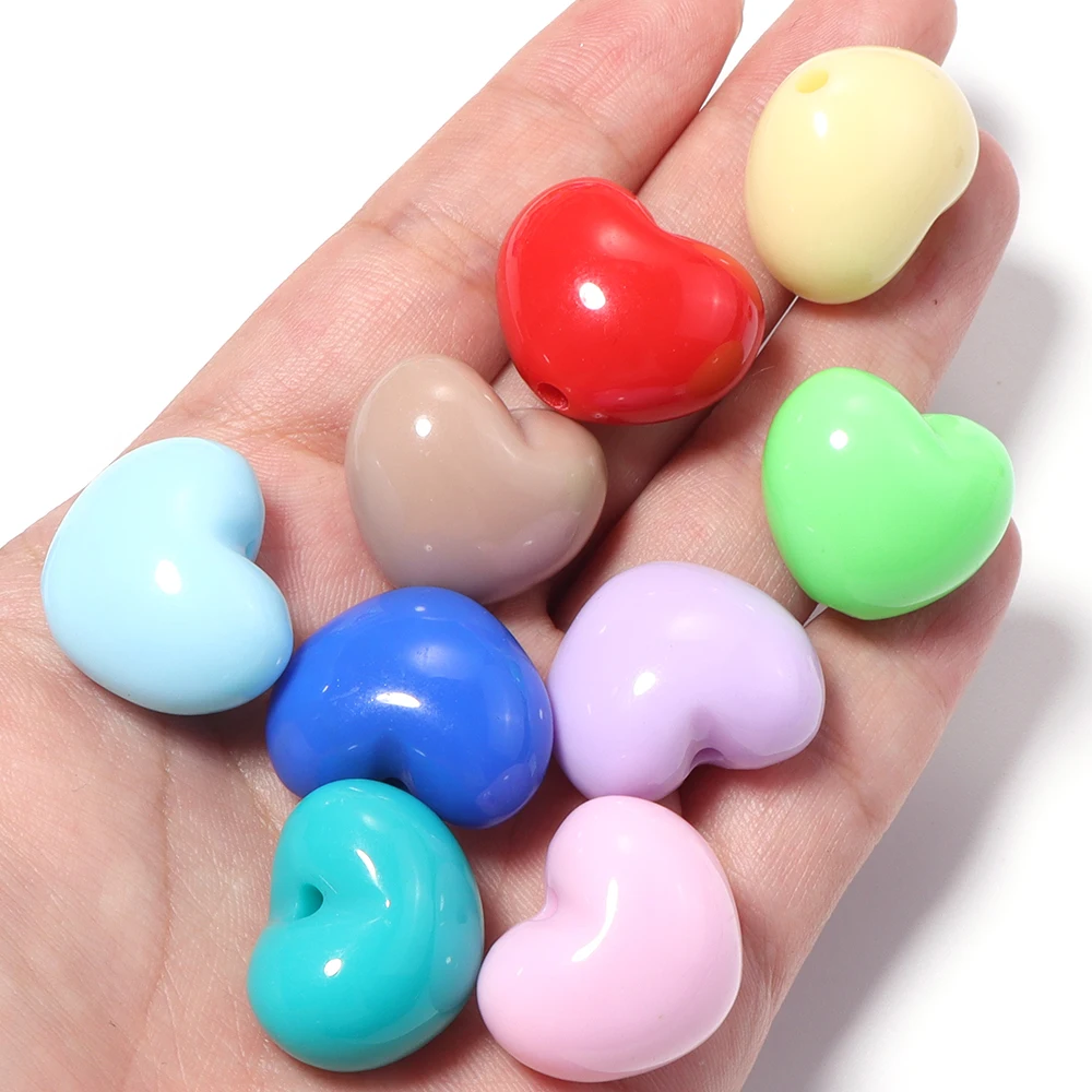 10 Stück/Set, niedliche, einfarbige, herzförmige Acrylperlen, lose Perlen zum Verzieren, für die Schmuckherstellung, zum Basteln von Schlüsselanhängern, Armbändern und Taschenanhängern. – Detail 4