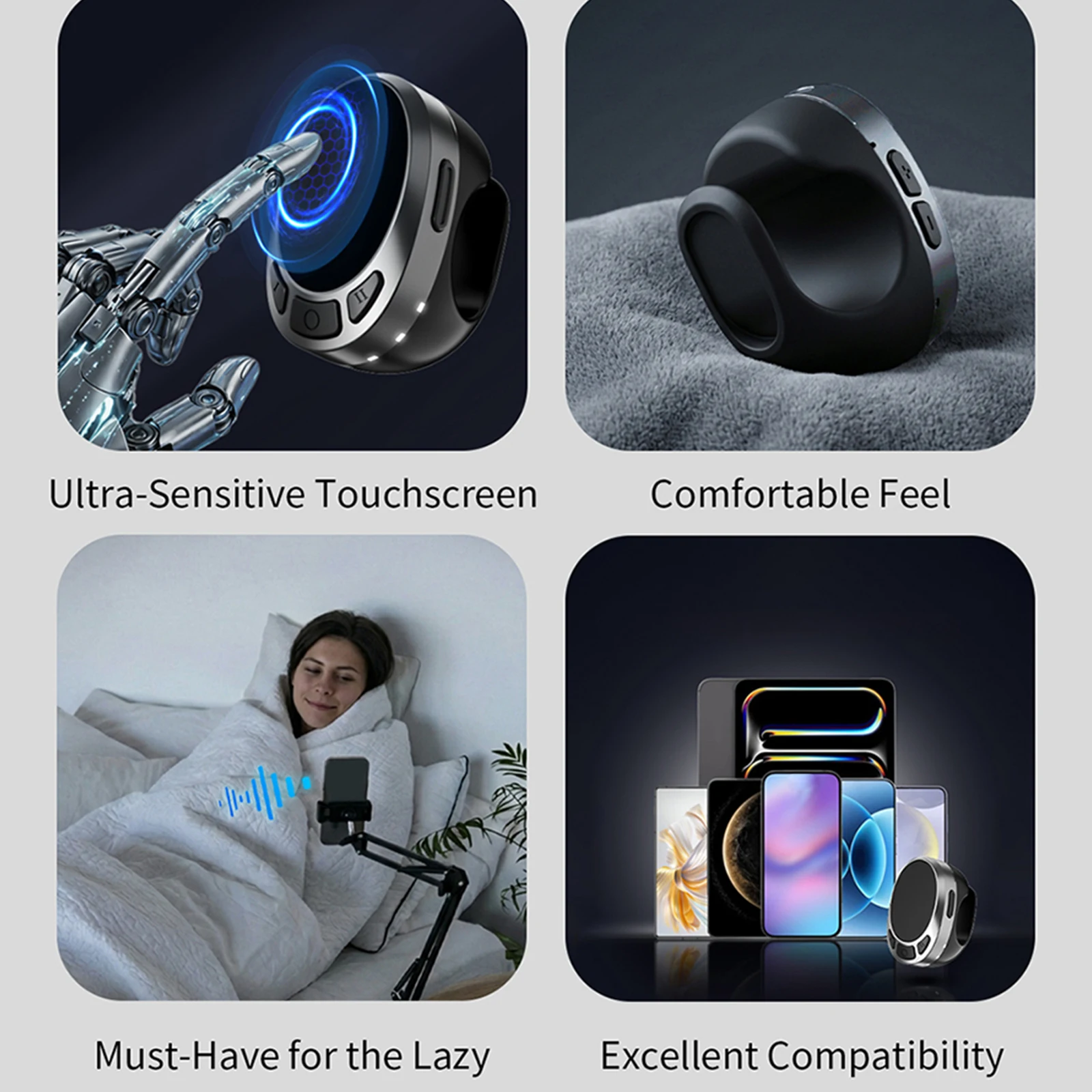 Bluetooth-compatible 5.3 Finger Ring Mouse Wireless Page Turner Phone Scrolling Ring Remote Control for Android &