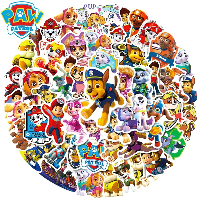 50PCS Paw Patrol Sticker Cartoon Cute PVC Laptop Sketchbook Children's Stationery Decoraction Chase Skye School Supplies Sticker