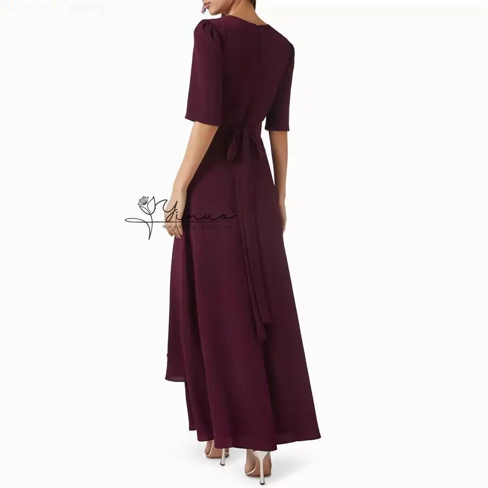 Customized A-line Evening Dresses Ankle-length V-neck Half Sleeve Prom Dresses Fashion Sequined Sashes Draped Customized Gowns - view 3