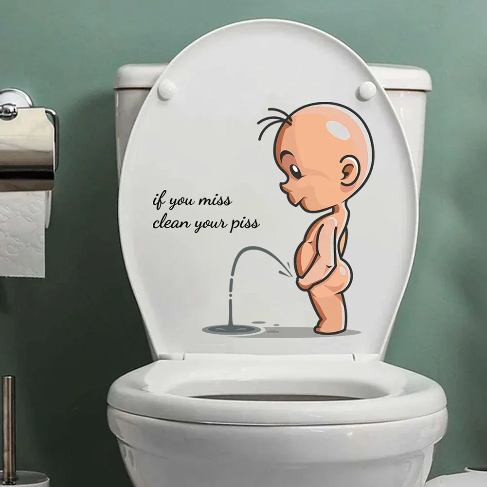 Funny Toilet Stickers Cartoon Child Urination Toilet Lid WC Door Sticker Removable Adhesive Sticker Decal Decor Paper Household