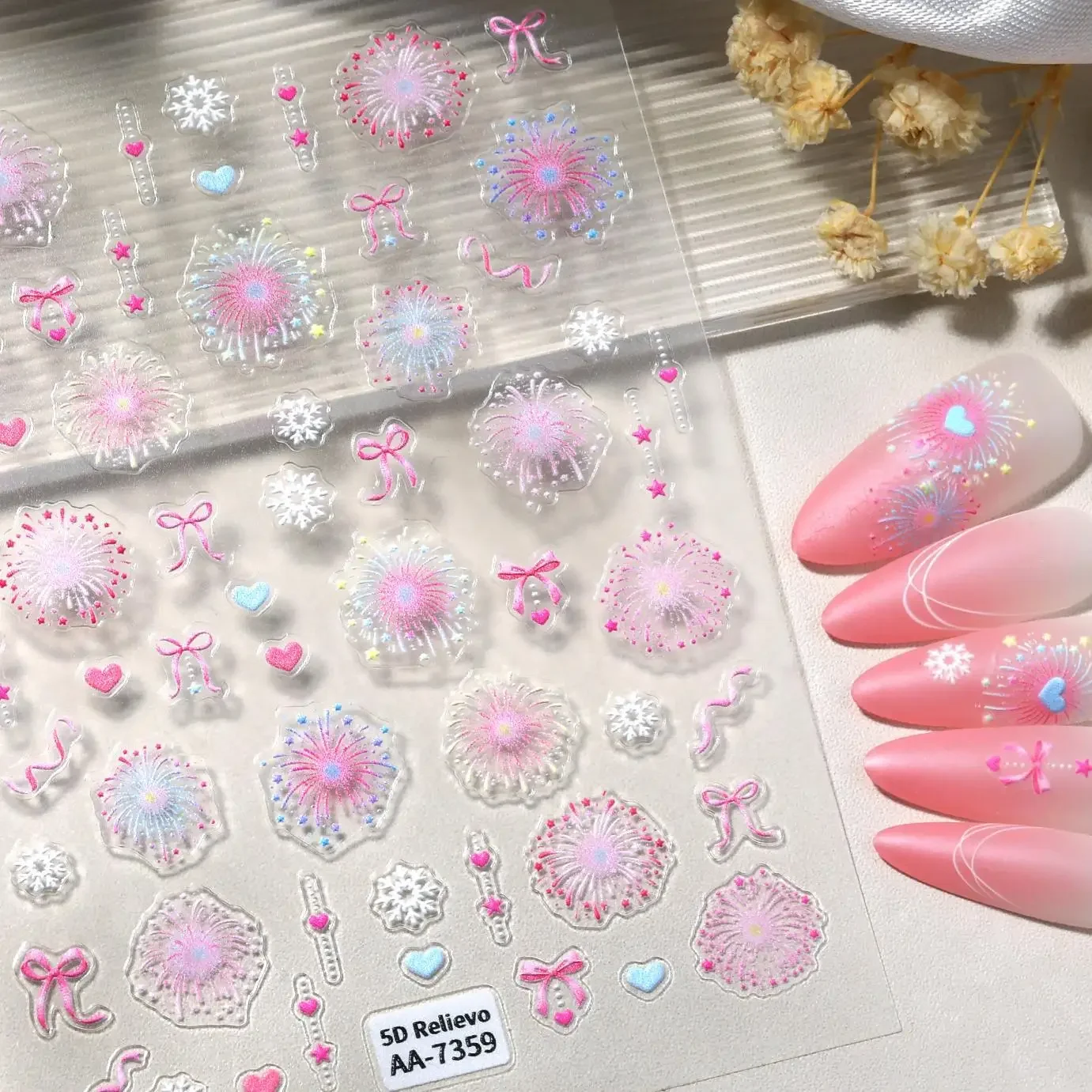 1 Set 5D Embossed Color Firework Nail Stickers Castle Self Adhesive DIY Manicure Nail Decor Ornaments