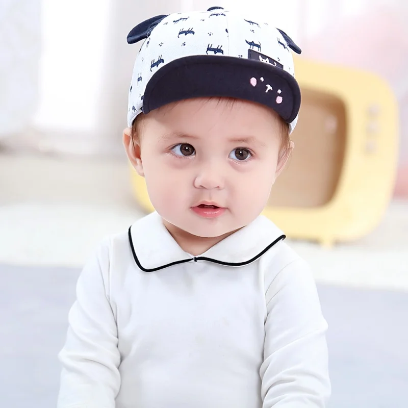 

Newborn Baseball Cap Cartoon Bear Ear Hat Baby Baseball Cap Summer Soft Brim Cat Print Sunscreen Hat Toddler Peaked Caps