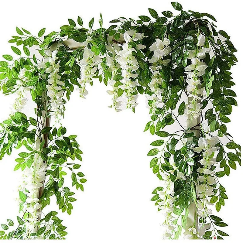 2Pcs 7Ft/Pcs Artificial Wisteria Vine, Flower Garland Wisteria Vine Rattan Hanging Flowers For Outdoor Ceremony