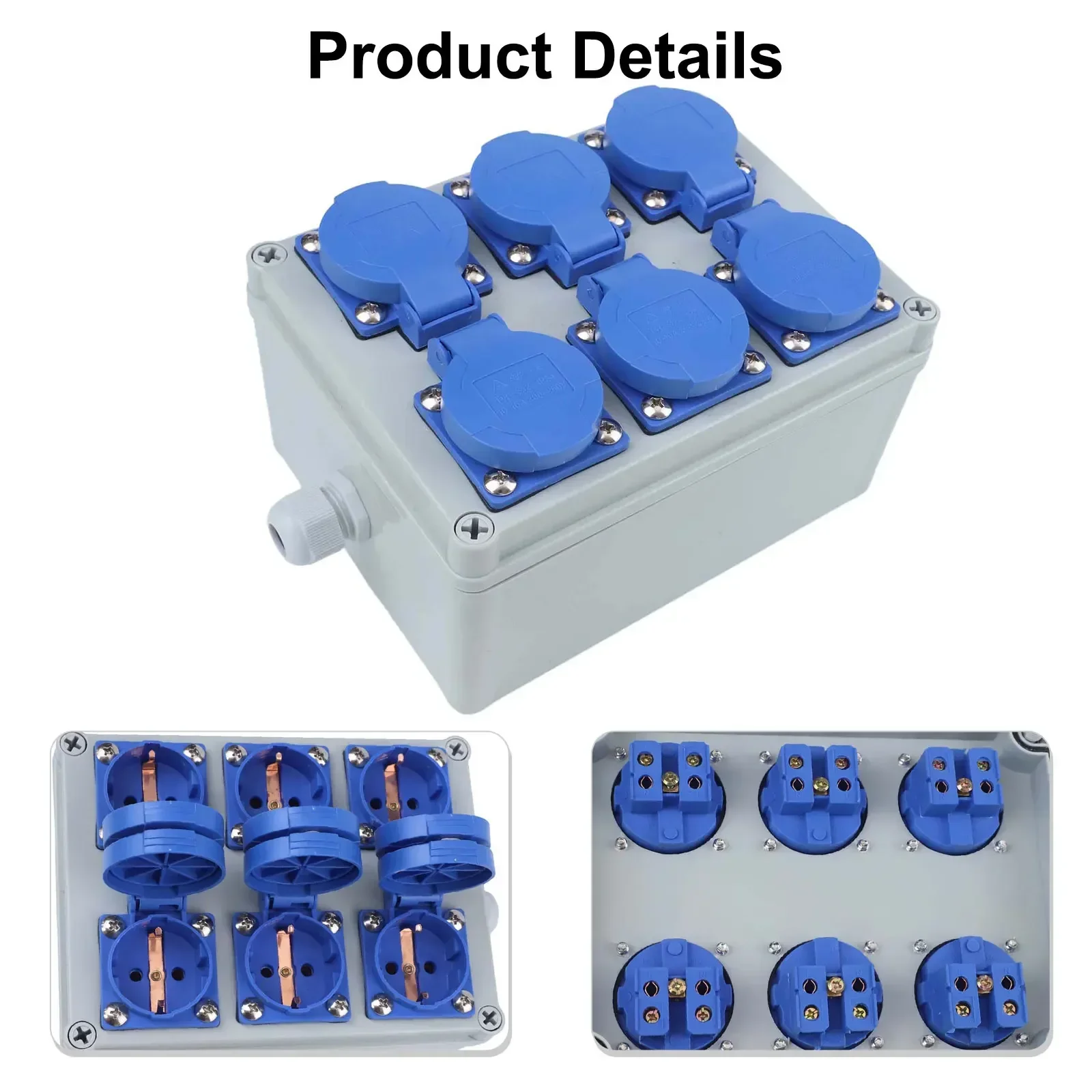 

IP44 Waterproof Wall Power Distribution Box with 6 Sockets Suitable for Workshops and Construction Sites Outdoors