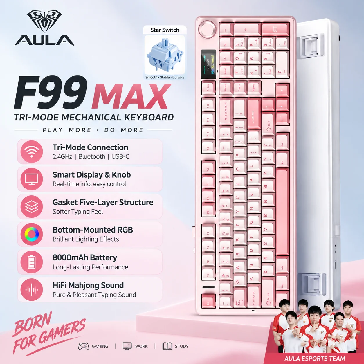 AULA F99 MAX Gaming Keyboard Wireless Mechanical Custom Software & 8000mAh Battery 96% ANSI Layout Gamer Esports Keyboard