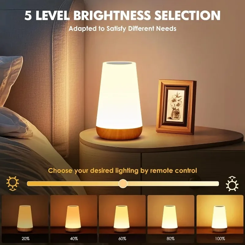 LED Table Lamp Touch Night Light USB Rechargeable Remote Control Dimmable Light with Muti-Colour Modes Beside Lamp for Bedroom