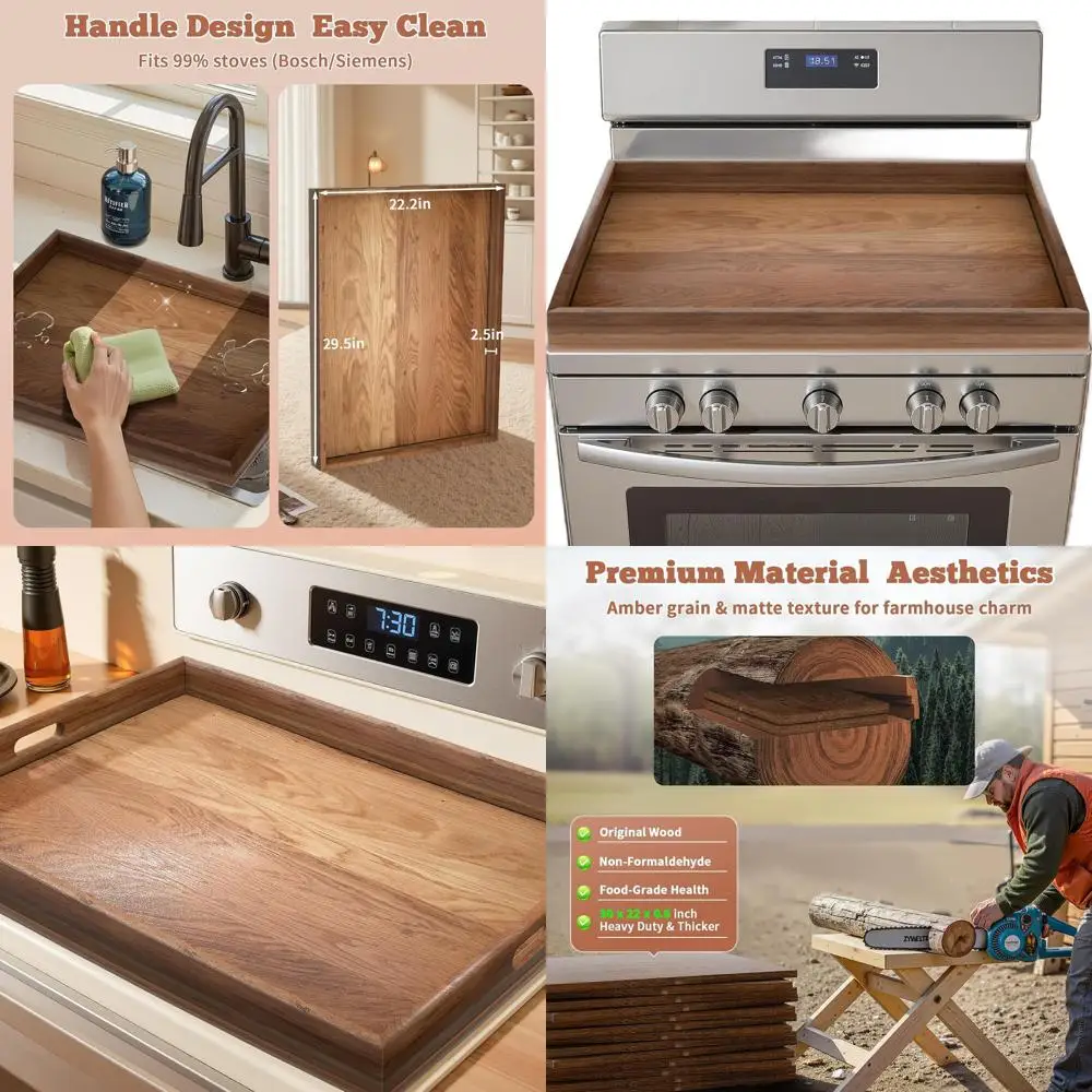 

Acacia Wood Noodle Board, 30x22 Inch Electric Stovetop Cover with Handles for Kitchen Use