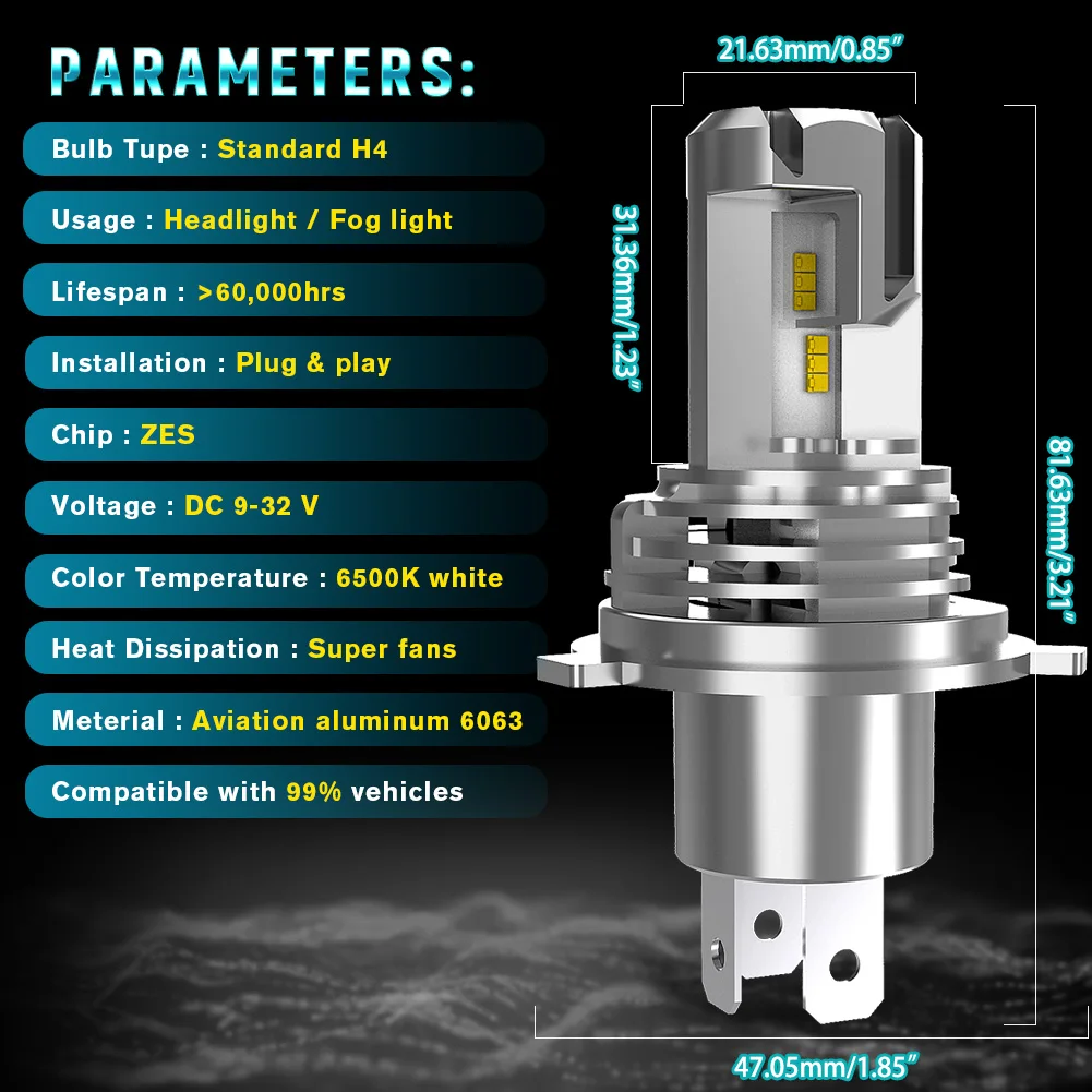 2x bombillas de faros LED H4 de alta potencia 20000LM 6500K lámparas de automóvil Plug and Play bombillas de faros de coche 12V para Mercedes W124 W212 W203