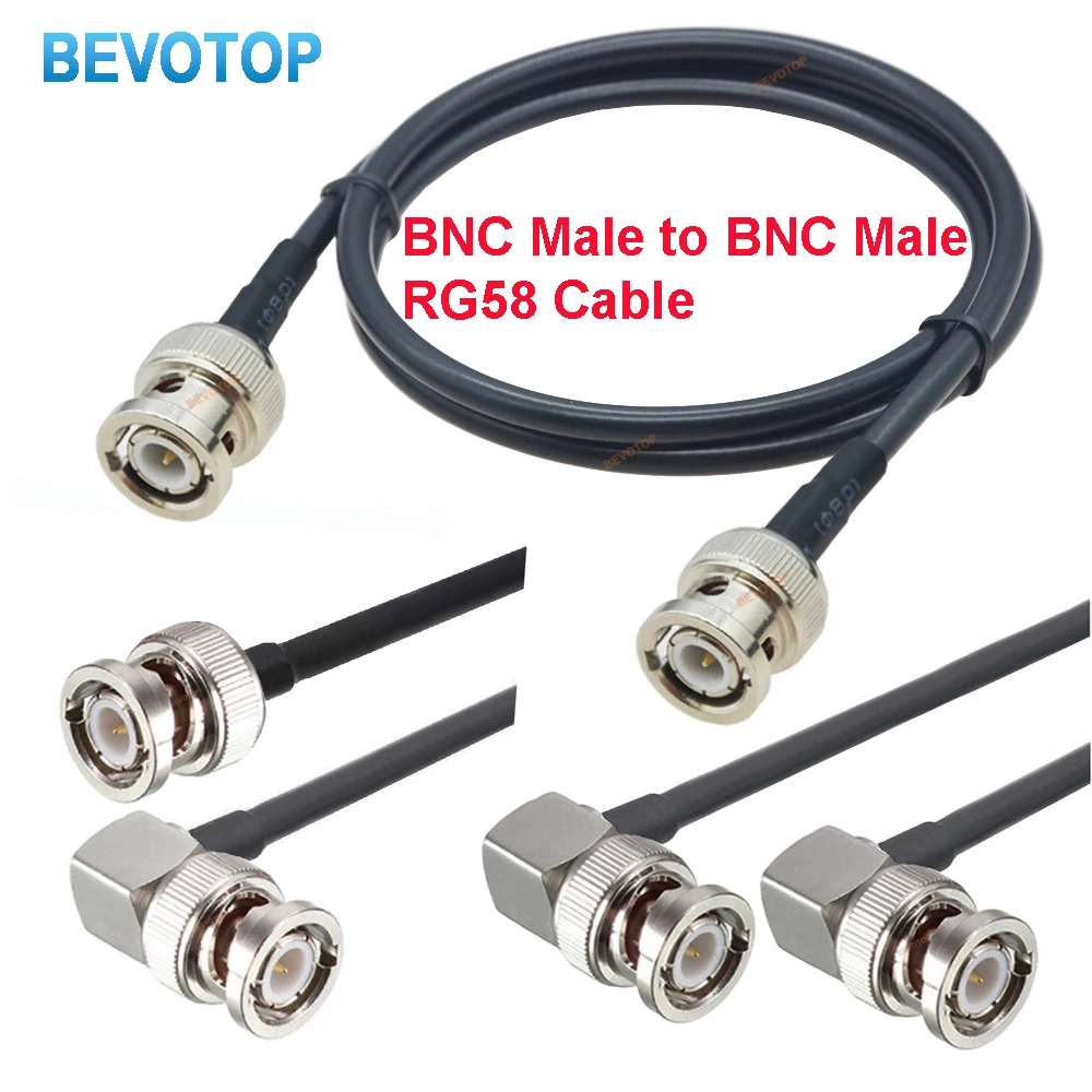 10Pcs BNC to BNC RG58 Cable Male to Male Straight Right Angle 90 ° Plug RG58 Cable Jumper 50Ohm RF Coaxial Extension