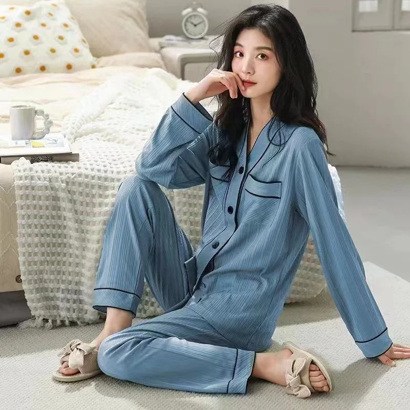 

Women's Spring and Autumn Autumn and Winter Pure Cotton Long-sleeved Casual Home Dress Set All Cotton Advanced Sense Can Be Worn