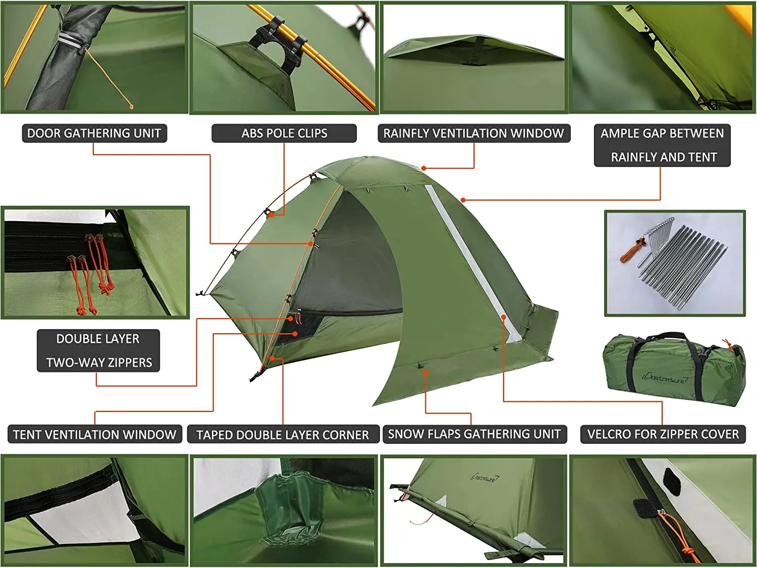 Woqi Outdoor tents camping tent outdoor items Waterproof 3 Season 2 person folding tent Hiking Equipment