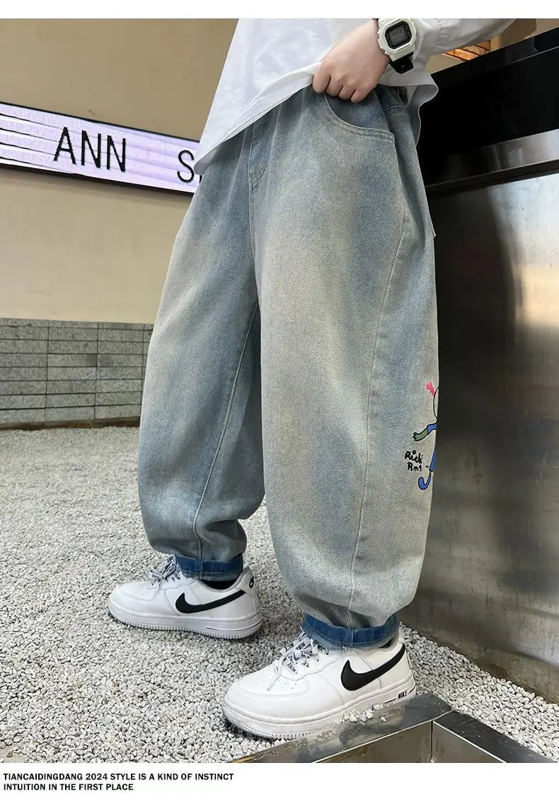 Boys' Jeans Spring and Autumn 2024 New Children's Wear Korean Loose Casual Pants Explosive Street Big Kids trousers