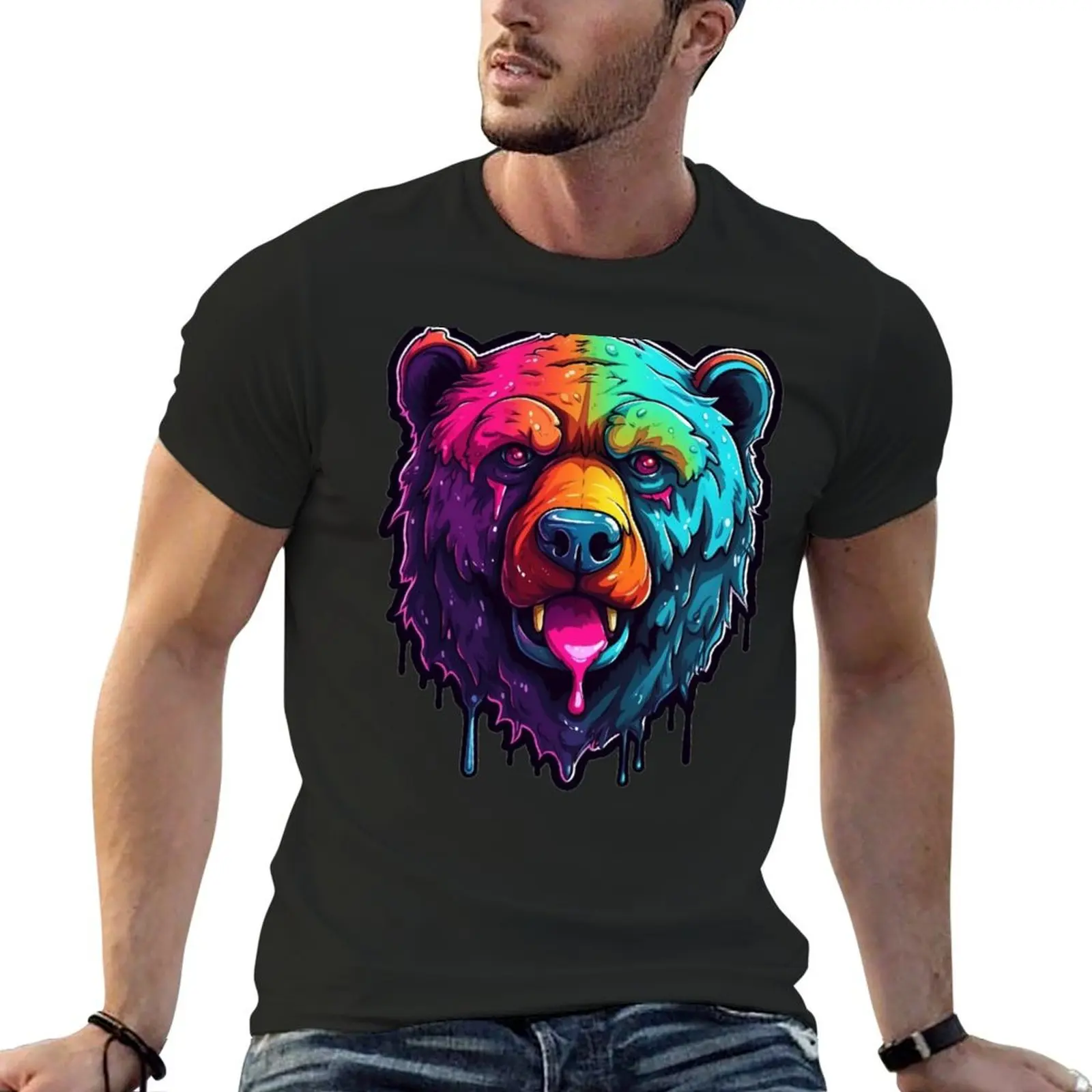 Bear in Neon Colors Bear Animal Vibrant Grizzly Polar Bear T-Shirt funnys shirts graphic tee customizeds t shirts men