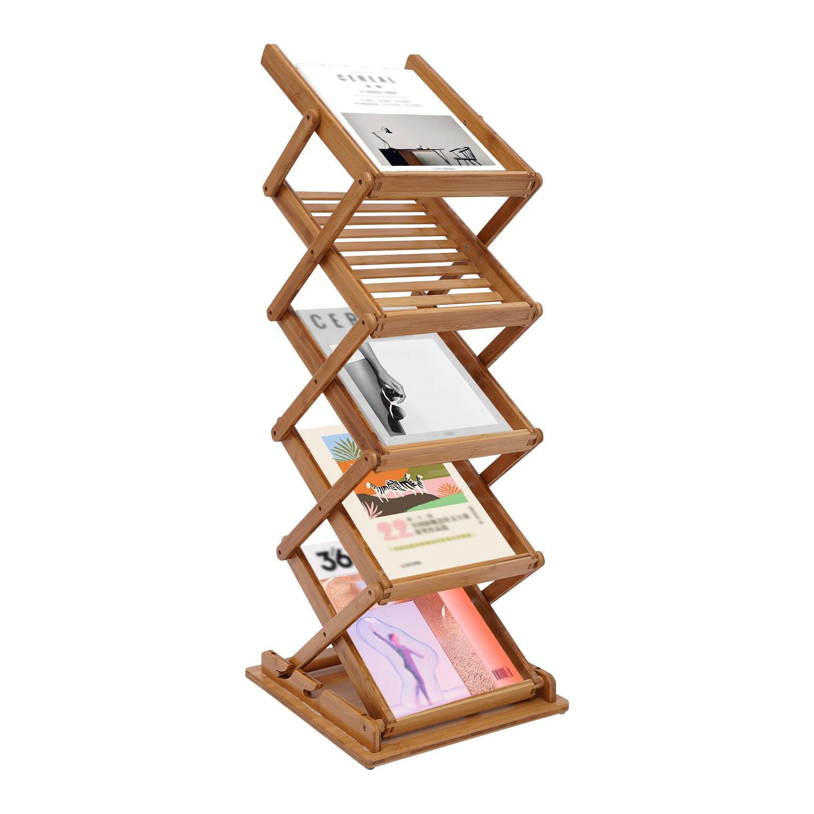 رف أدب من 5 طبقات قابل للطي مكون من 5 جيوب من الخيزران، محمول، هدية عيد الميلاد والمنزل الجديد