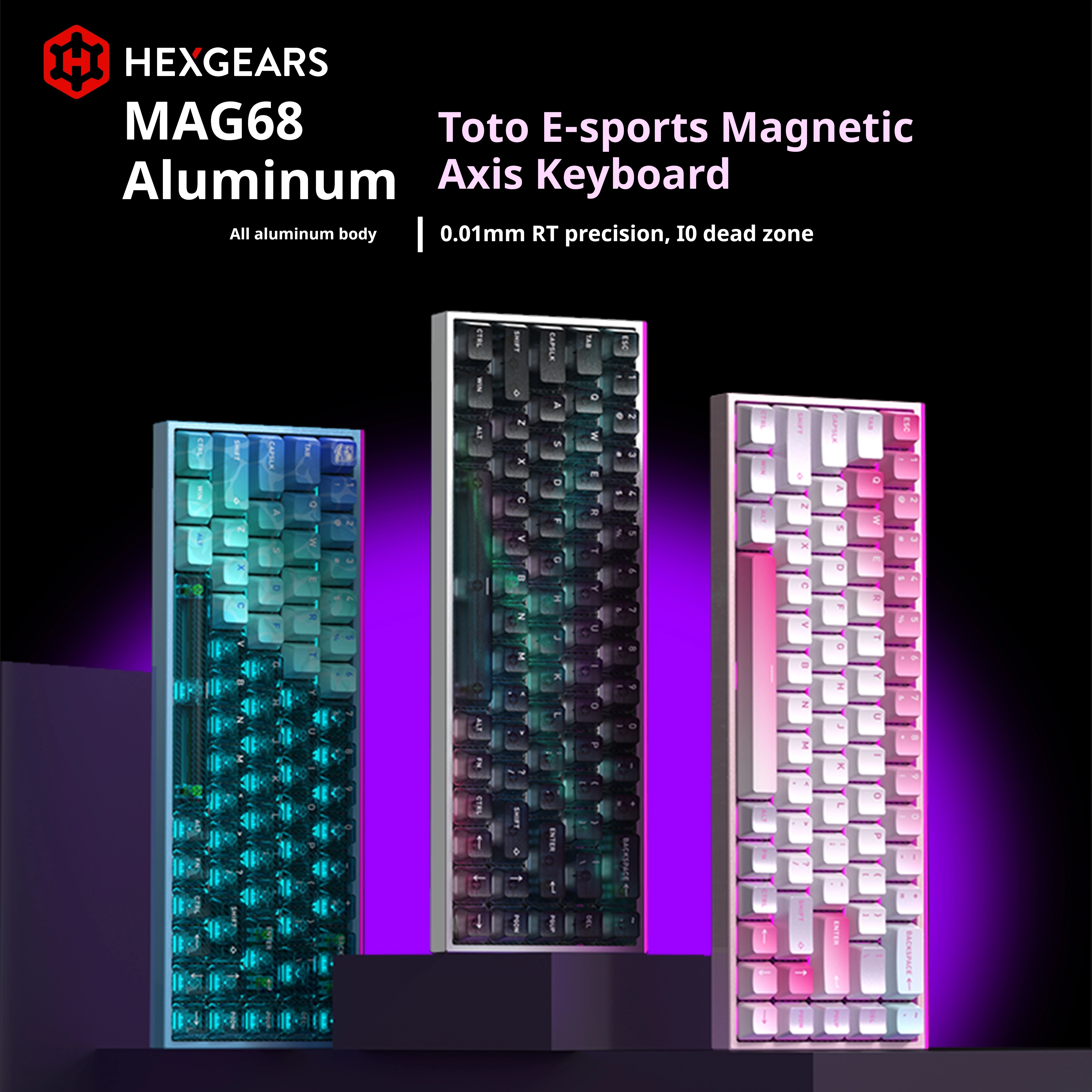 HEXGEARS MAG68 Gaming Magnetic Switch Keyboard Wired Low Latency RGB Light Position Transparent Aluminum Alloy Keyboard