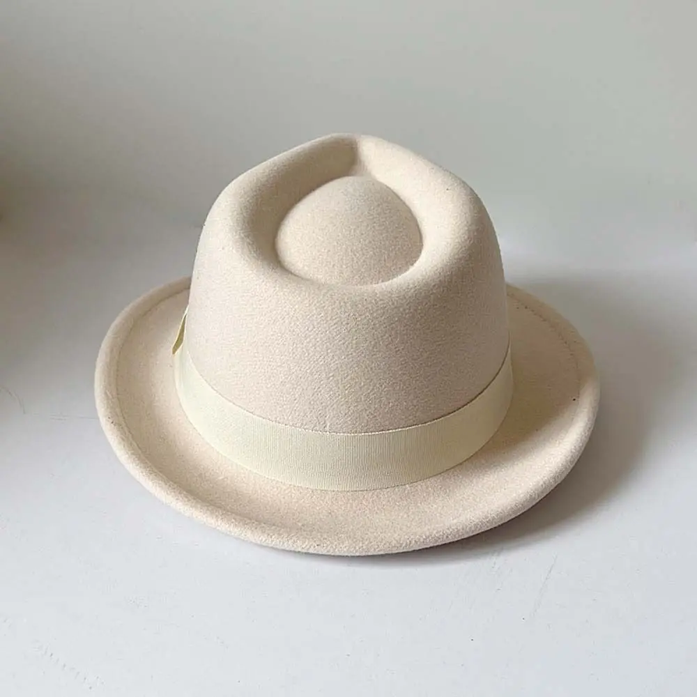 Jazz-Hut, klassischer Fedora-Hut, Vintage-Hut in einfarbiger Ausführung, Trilby-Hut, eleganter Hut aus weichem Wollfilz, für Partys. – Detail 4