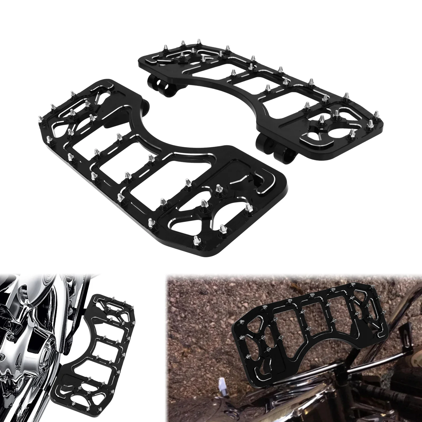 Motorcycle Driver Foot Pegs Stretched Floorboards Wide Footrest Front Pedals For Harley Softail FLST Dyna FLD Touring Road Glide