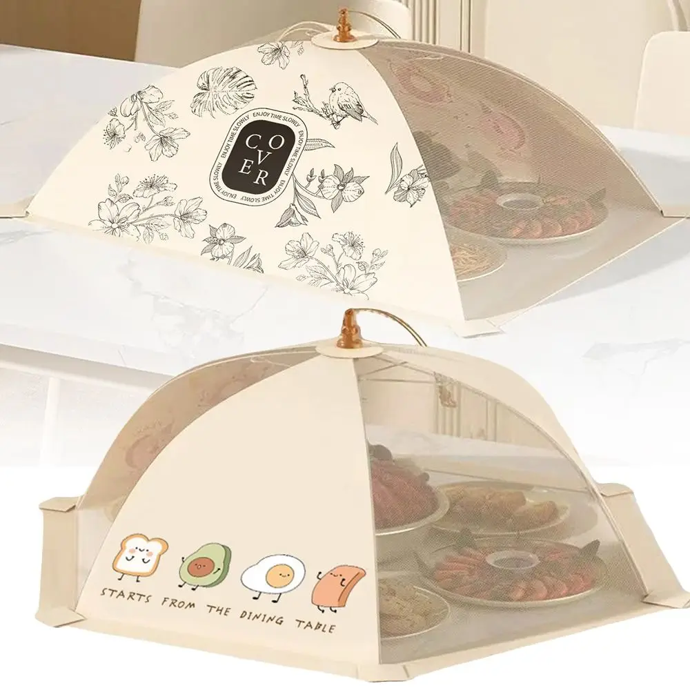 Cartoon Pattern Folded Food Cover Flower Foldable Meal Leftovers Dustproof Cover Insect Prevention Fly-prevent