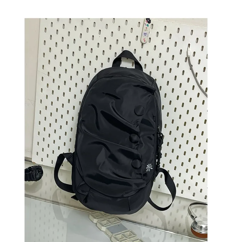 Women Lightweight Ruched Nylon Backpack Button Decor Casual Daypack Mini Travel School Bag Portable Daily Backpack 2026 New