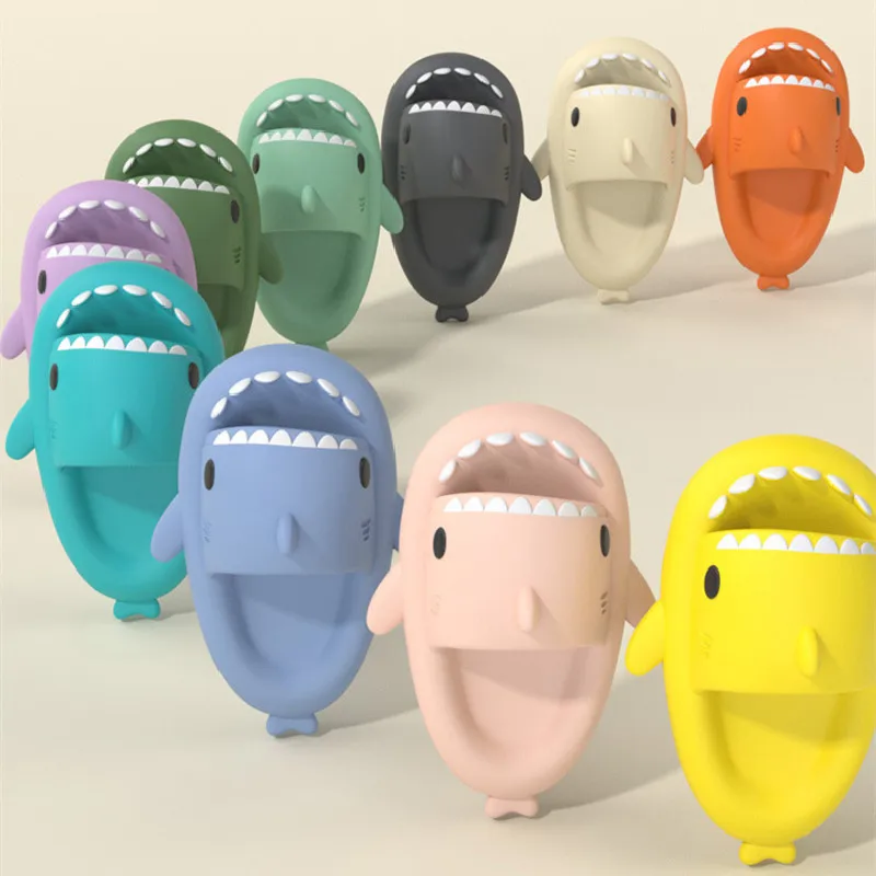 Cute Shark Slippers 4CM Platform Women Men Indoor Bathroom Slides Couples Summer Shoes Soft EVA Female Male Beach Flip Flops