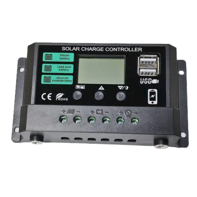 AA08-USB Charging Solar Controller Hole 12V/24V 30A LCD Display With DC Input Photovoltaic System Control Unit
