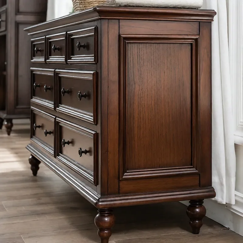American Ash Wood Retro Solid Wood Chest of Drawers 9 Drawer Bedroom Storage Cabinet Classic Furniture Home Organizer