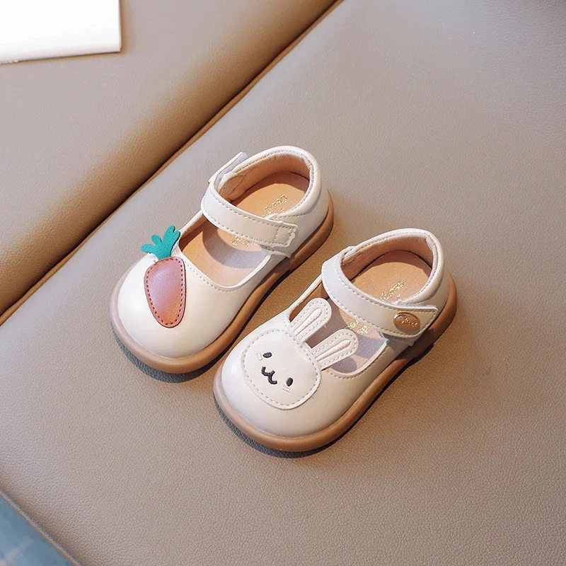 2023 New Spring Cute Bunny and Carrot Patch Children Casual Shoes for Girls Non-slip Kids Shoes Hook & Loop Breatheable Non-slip