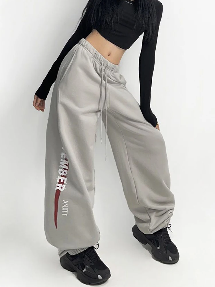 Jmprs Hip Hop American Letter Sweatpants Women High Waist Streetwear Y2K Straight Pants Retro Harajuku Casual Autumn Bf Trousers